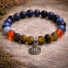   Szűz csillagjegy ásvány karkötő- szodalit, karneol, matt tigrisszem