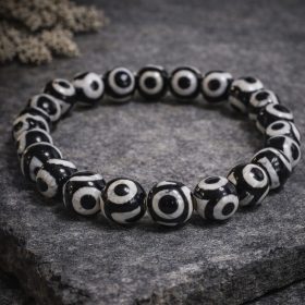 Szerencse ásvány karkötő - ónix dzi kő, 3 szem