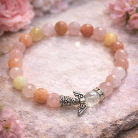   Nőisesség ásvány karkötő - rózsakvarc, holdkő, hegyikristály