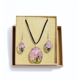   Ékszer szett valódi virágokkal - Élet fája -  púderrózsaszín