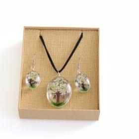 Ékszer szett valódi virágokkal - Élet fája - fehér